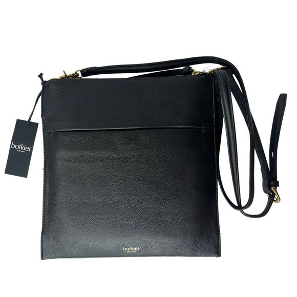 NEW Botkier Chelsea Pancake Black LEATHER CROSSBODY HANDBAG Slingback Zip Purse - Picture 1 of 15
